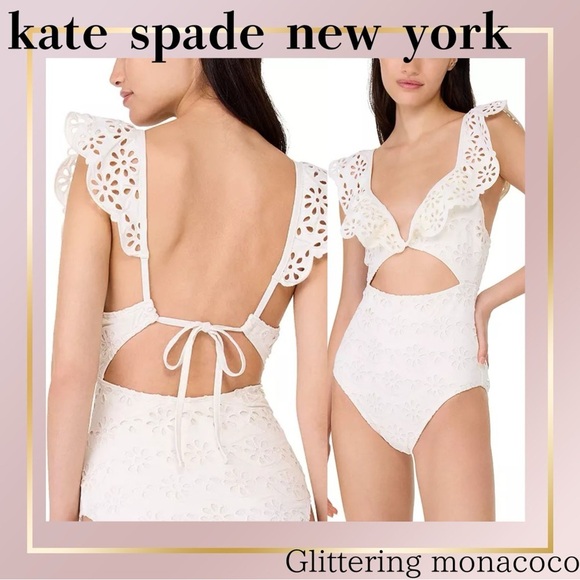 Kate Spade Cream Eyelet Swimsuit - Picture 1 of 8